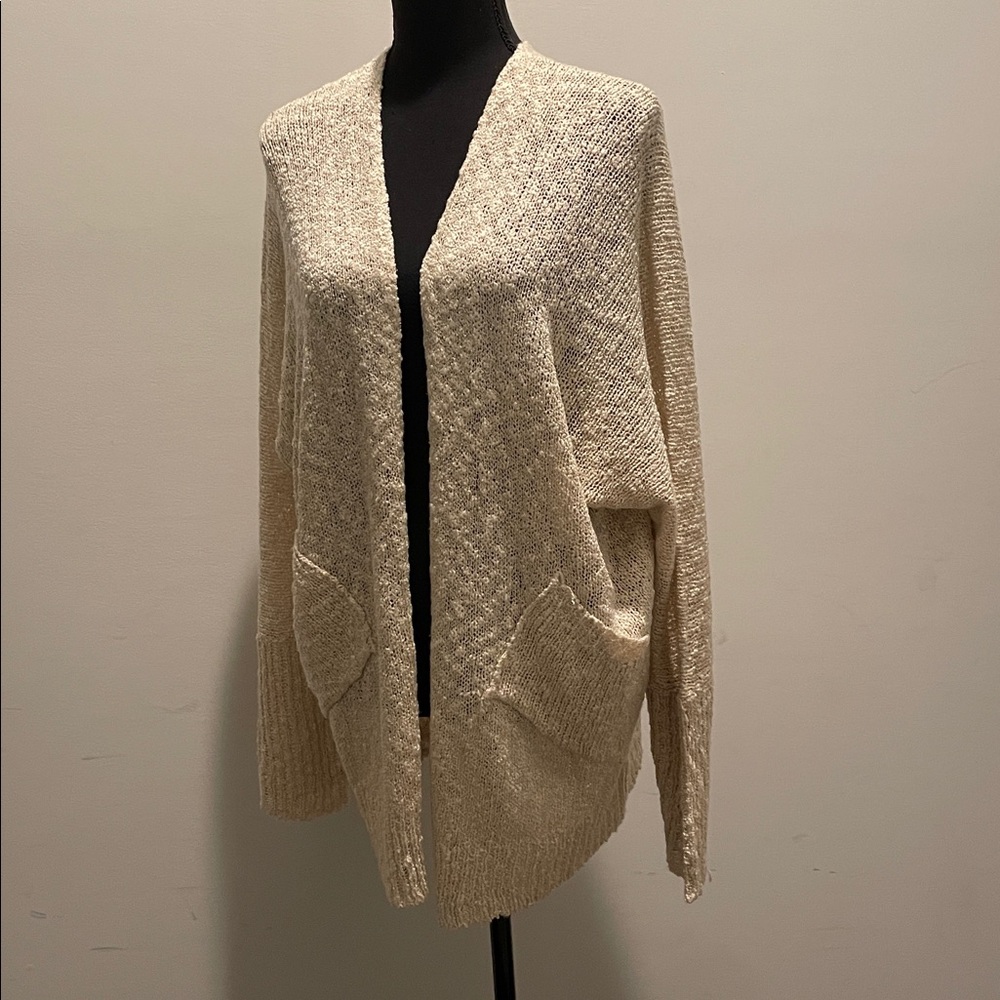 Say What? Cardigan Women Size L Cream Color Open Front Oversized Pockets